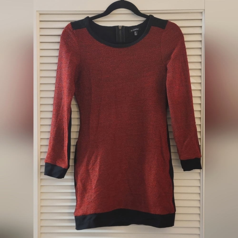 Le Chateau - Red & Black Long-Sleeve Dress With Zipper Back